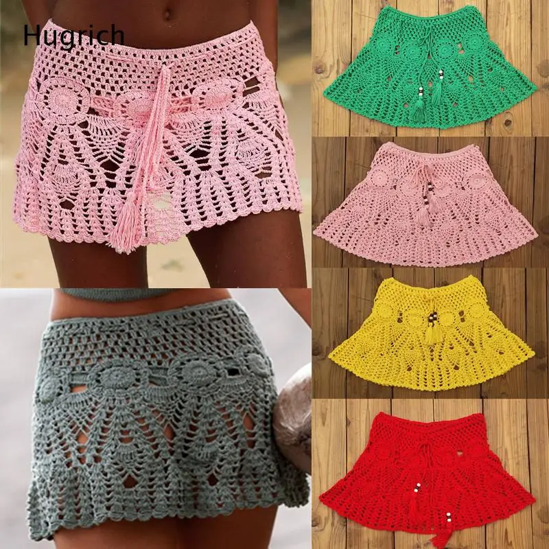 Crochet Beach Cover Up Skirt with Drawstring Waist Hollow Out Design Multiple Color Options for Summer Vacation Wear