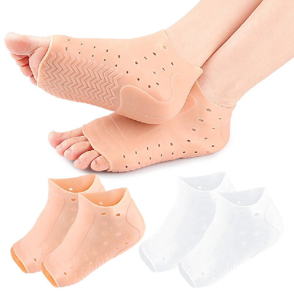 1Pair Silicone Moisturizing Socks for Dry Cracked Feet Open-Toe Non-Slip Heel,HighStretch Foot Brace Socks for Women Men Walking