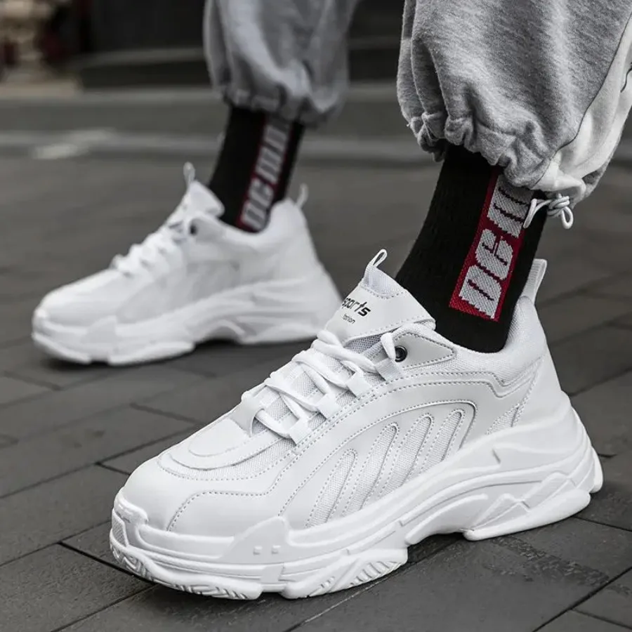 

2025 Autumn White Sneakers Couple Height Increasing Shoes Men'S Air Cushion Couple Trendy Shoes Sports Shoes Running Shoes