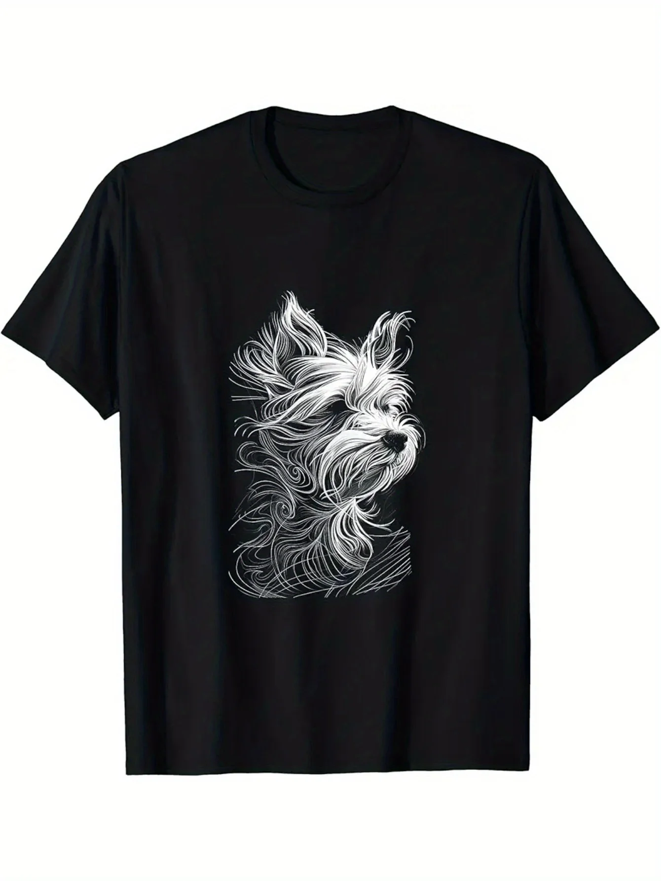 Yorkshire Terrier T-Shirt for Men  Women  Cute Yorkie Sketch with Adorable Puppy Dog Design  Casual Crew Neck Short Sleeve Tee  Non-Stretch Fabric for Spring Summer Fall Outdoor Wear  Yorkshire Terrier Owner Apparel