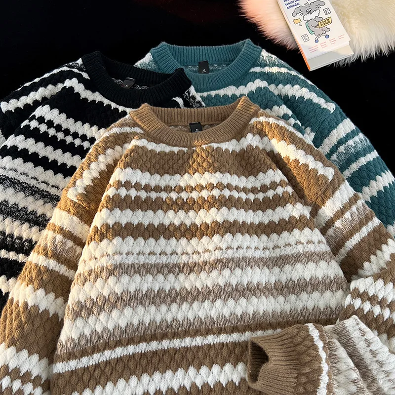 Miękki Nowy Sweter Koszulowy z Okrągłym Dekoltem Długi Rękaw Gruby Męski Jesienno-Zimowy Casualowy Pulower Damski Luźny Modny Sweter Dzianinowy