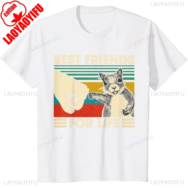 Retro Squirrel Best Friend for Life Fist Bump T-Shirt Casual Fashion Loose Short Sleeve Harajuku Man Tshirt Cotton Women Tees