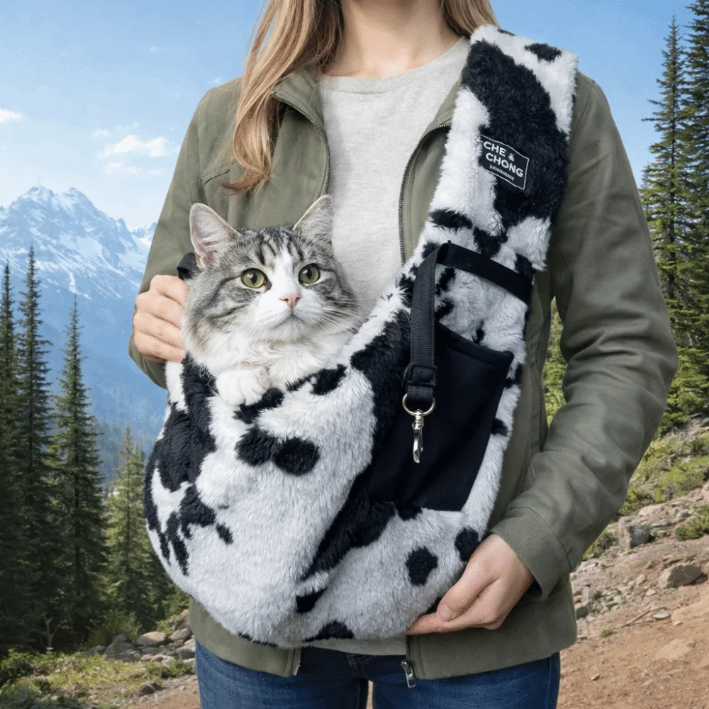 حقيبة حمل الحيوانات الأليفة المحمولة، حقيبة دافئة بنمط البقرة للحيوانات الأليفة في الهواء الطلق، حقيبة كتف مريحة للقطط والكلاب