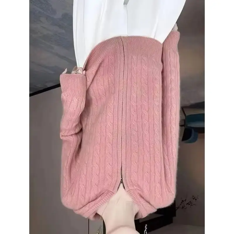 Hooded Cardigan Sweater Coat Women's Short New Autumn Winter 2026 Twist Zipper Knitwear Loose Cardigan Jacket Ladies Explosions