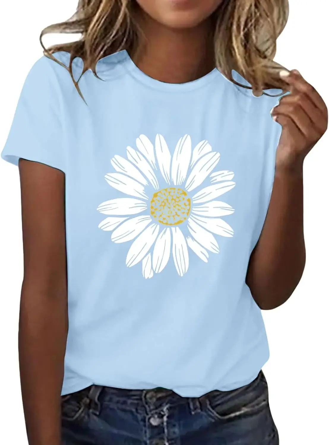 

Женские летние топы с принтом подсолнухов, рубашки оверсайз с коротким рукавом для женщин, милый модный Повседневный женский топ с круглым вырезом