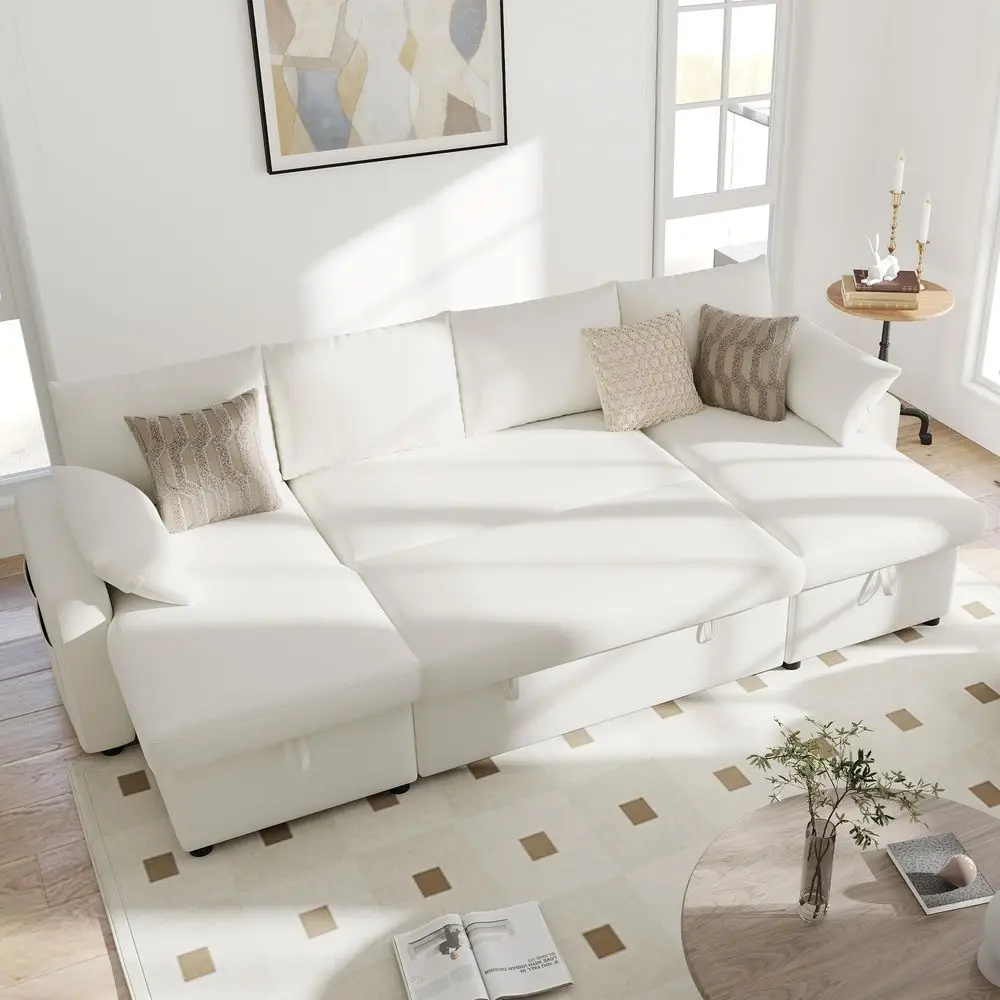 

104 Sofa Bed, U Shaped Chenille Sleeper Sofa Couch with Pull Out Bed and Chaise Storage for Living Room, Apartment and Office,