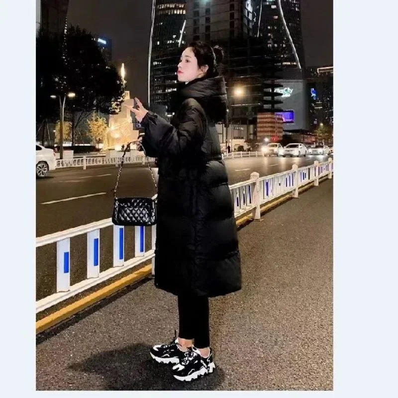 المرأة الشتاء لون نقي أسفل سترة فضفاضة سميكة معطف أبيض بطة أسفل معطف الملابس منتصف طول نسخة مقنعين أبلى
