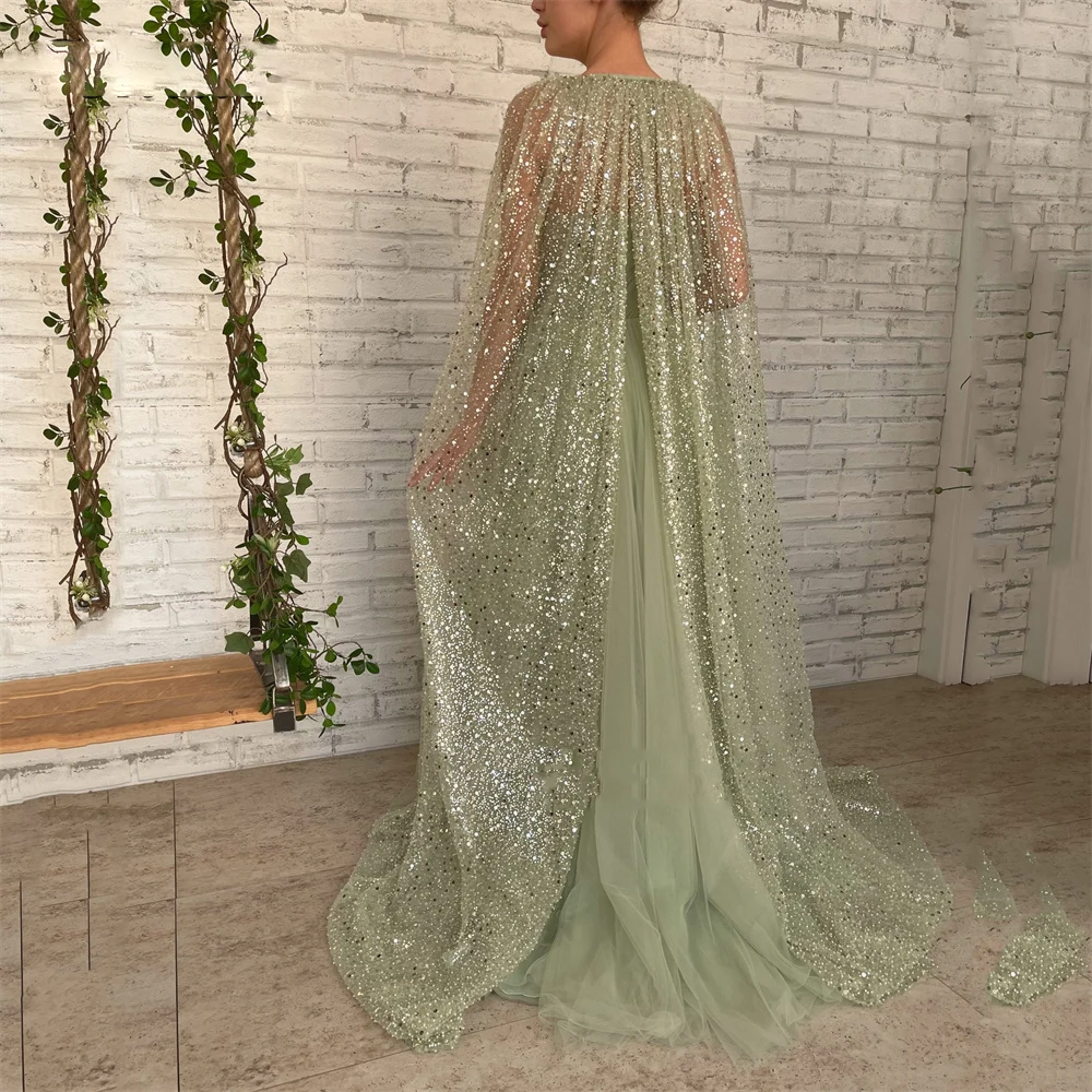 Jess salvia verde linha A vestido de baile de brilho de esponja de esponja doce de alta fendJEHETH-Verde A-Line Prom Dresses com Glitter Sequin Lace