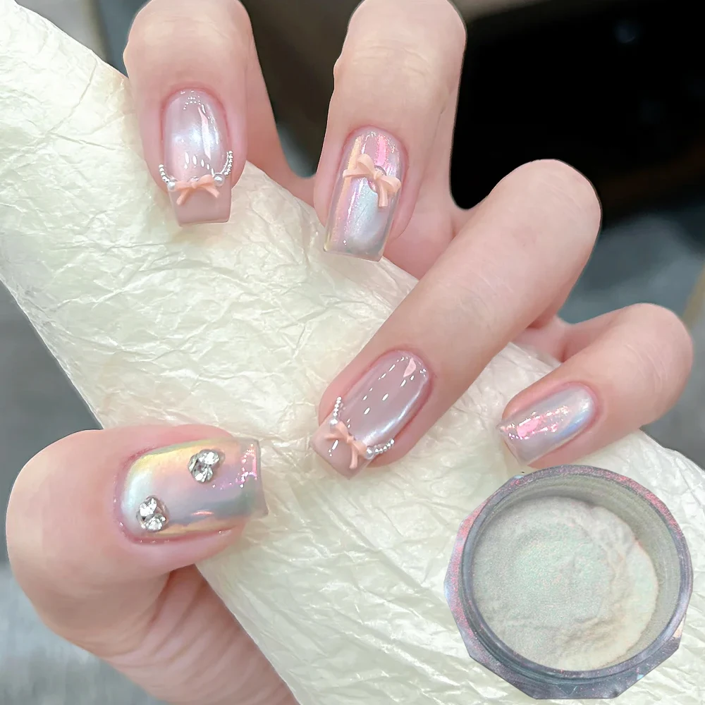 1Jar/0.4g Aurora Nail Powder Mirror Effect Chrome Pigment Holographic Iridescent Nail Glitter Rubbing Fine Dust For Summer Decor