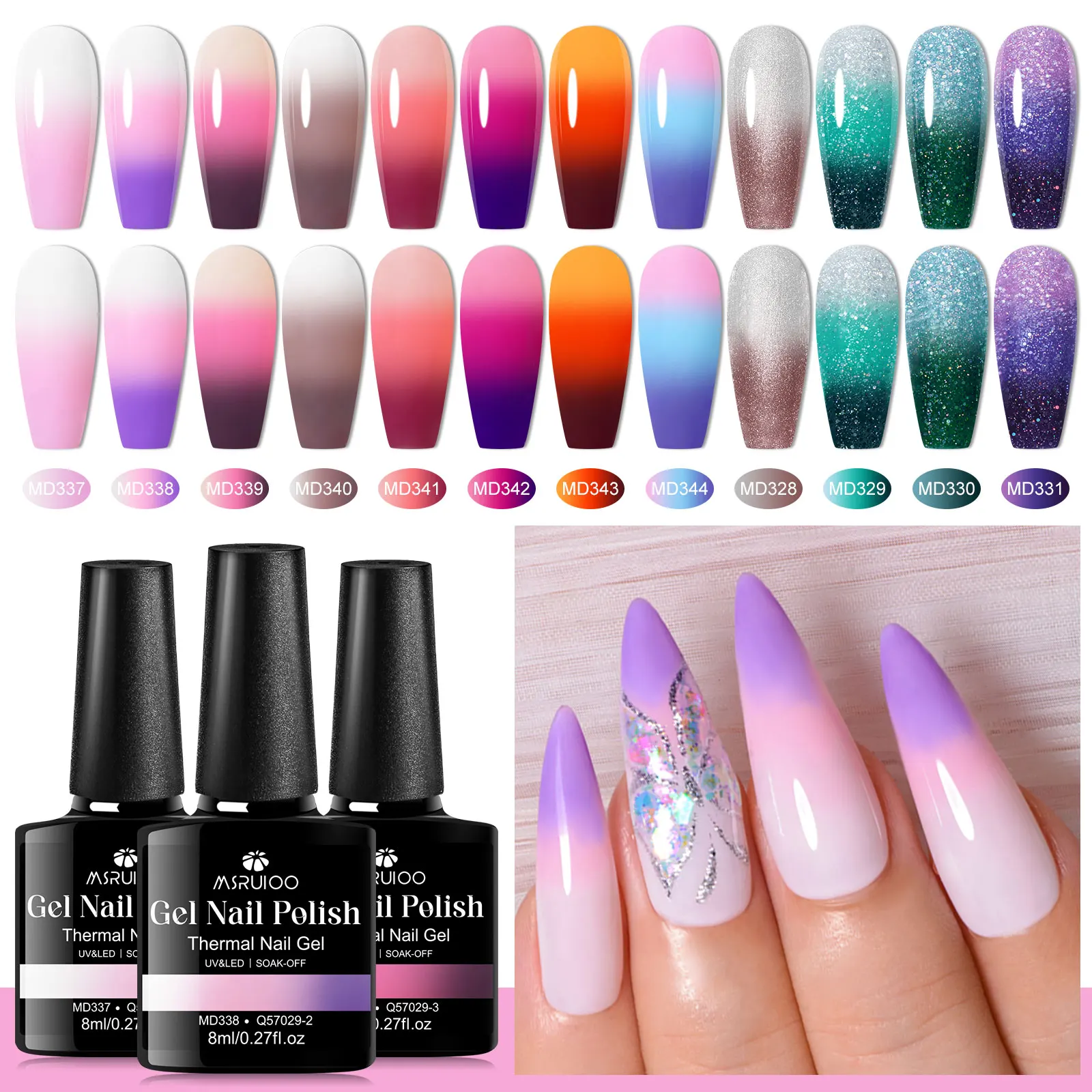 Juego de gel para uñas que cambia de color de 12 piezas, fórmula sin HEMA de larga duración y sin chip, calidad de salón, diseño de manicura de secado rápido UV/LED