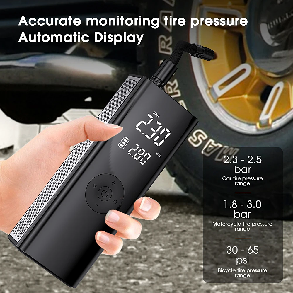 Car Air Pump Wireless High Power Electric Tyre Inflator 2600mAh*3 12V 150PSI SUV Trucks Large Vehicles Cordless Tire Compressor