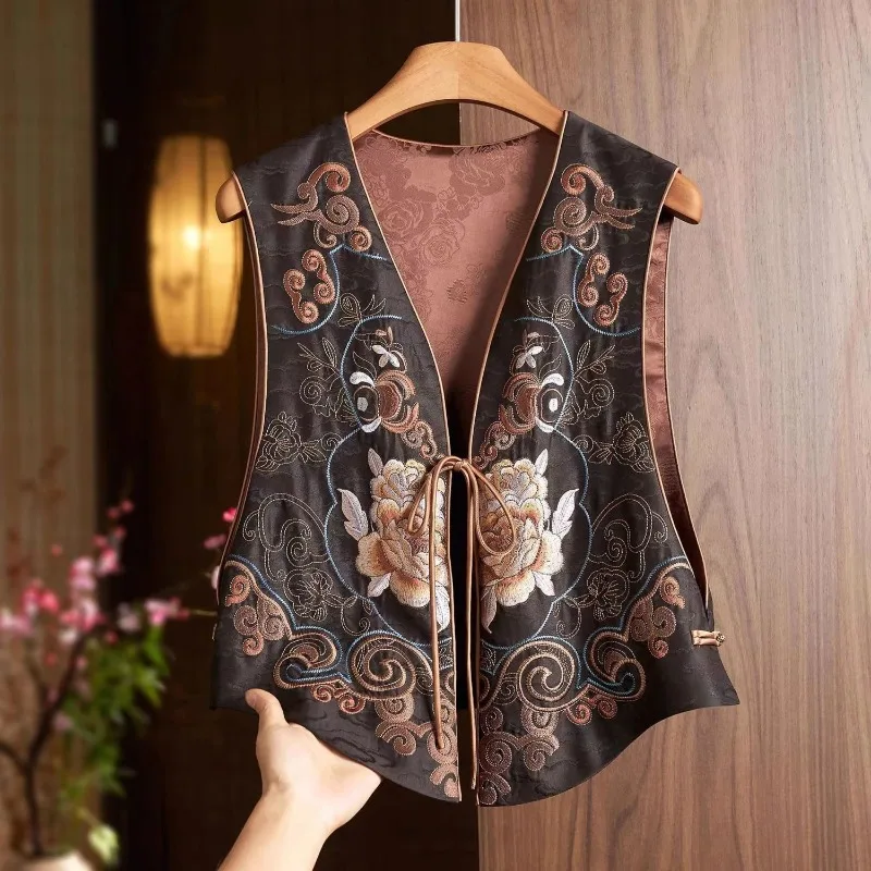 

Blouse Women's Spring Vest Jacket V-neck Chinese-style Embroidery Waistcoat New Comfortable Casual Minimalist Fashionable Niche