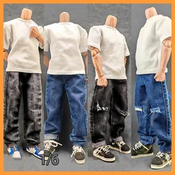 1/6 Scale Male Soldier Casual Loose Washed Denim Pants Fashion Ripped Jeans for 12
