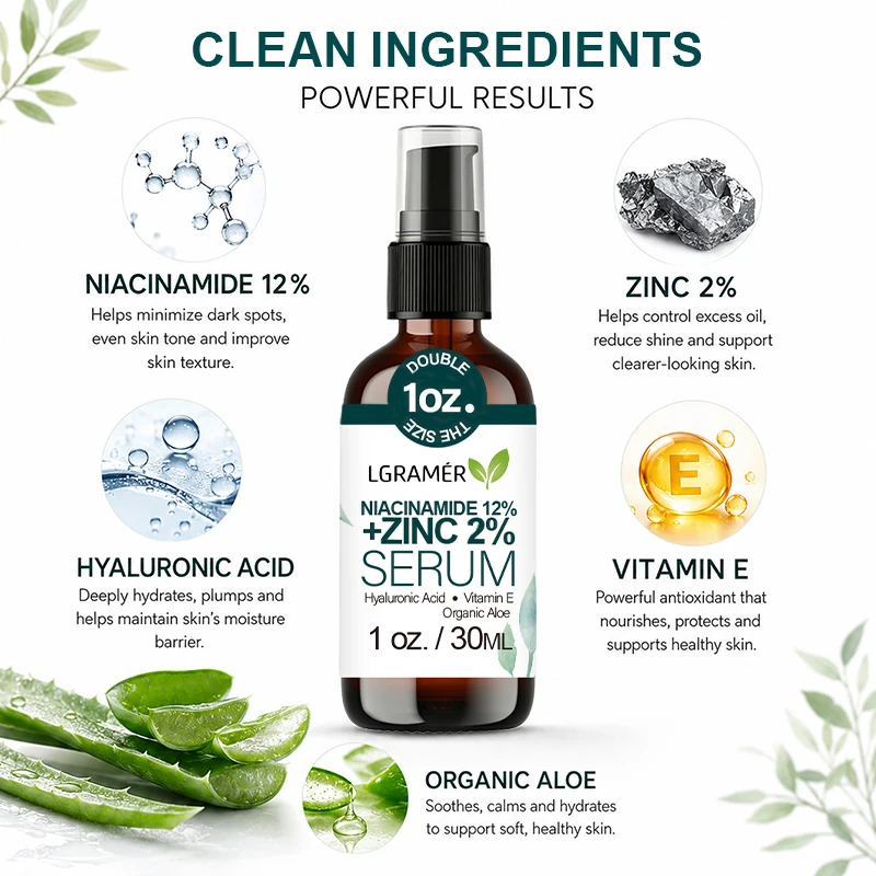Niacinamide 12% + Zinc 2% Face Serum Oil Control Minimize Pores Brighten Dull Skin Balance Complexion Hydrating Facial Essence