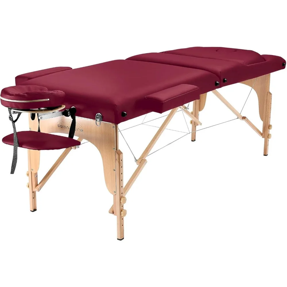 Saloniture Professional Portable Massage Table with Backrest - Burgundy