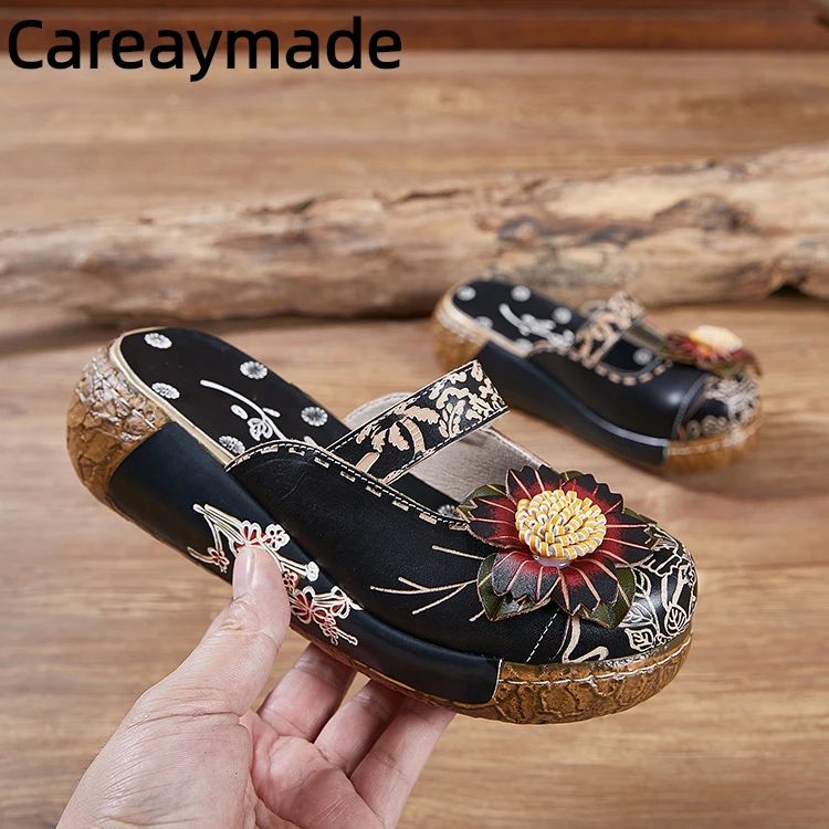 

Careaymade-New Women's Slippers Hot Selling Summer Genuine Leather Ethnic Style Slippers Casual Increase Handmade Retro Women's