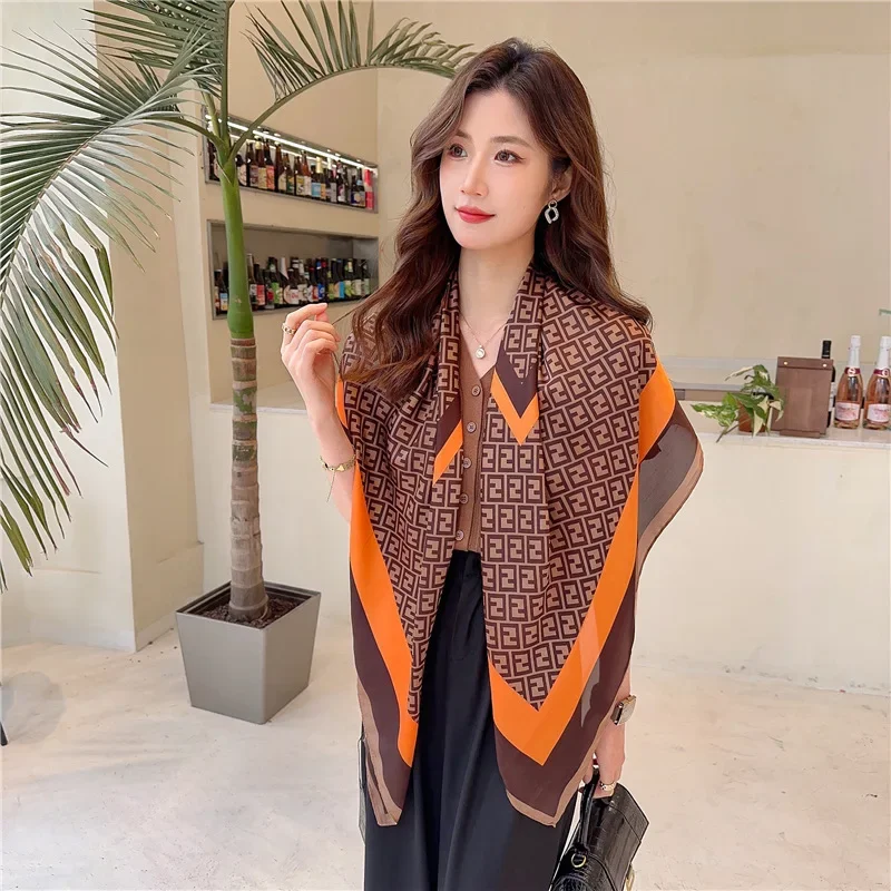 

Spring and summer new silk scarf women's print new silk satin sunscreen fashion large square scarf shawl