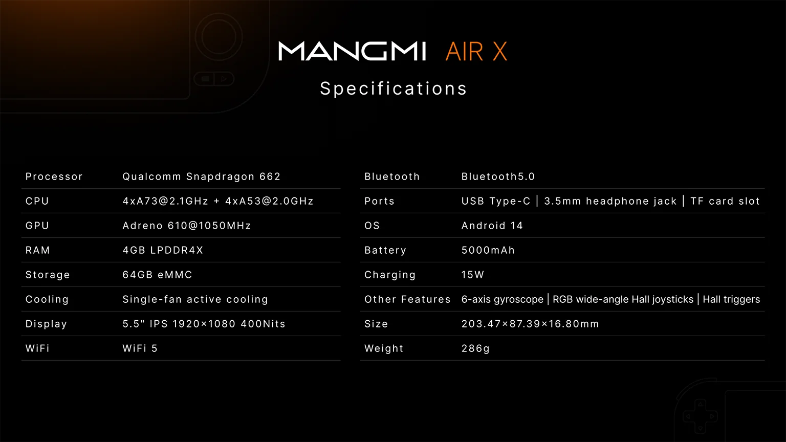 Mangmi Air X Android Handheld-Spielkonsole 5,5 Zoll 1080P 11 Zoll IPS-Touchscreen 5000mAh mit Hall-Effekt-Joystick, Snapdragon662, Bildschirm, 4GB+64GB, Android 14 für Cloud-Gaming – Detail 1