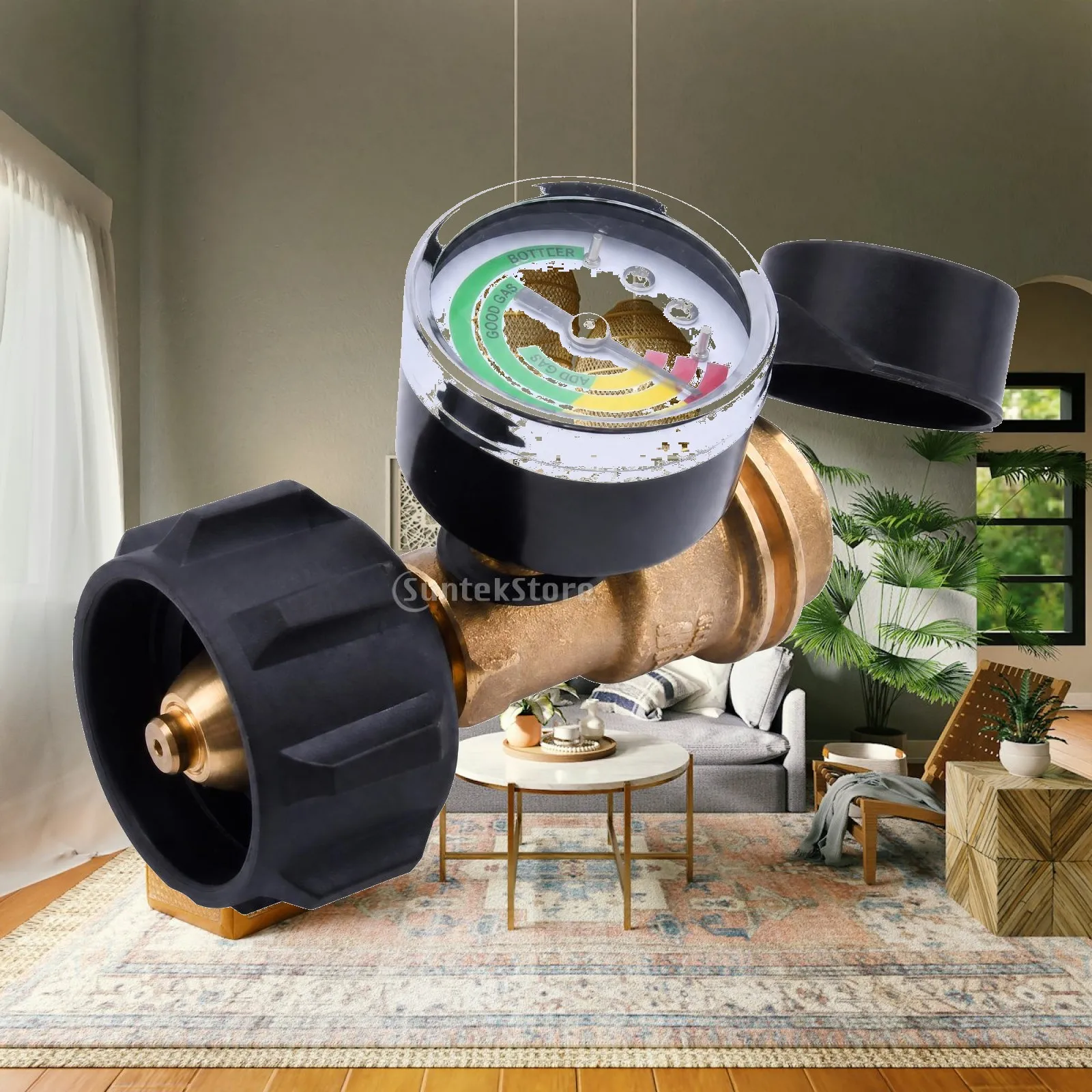 Gas Cylinder Adapter with Seasonal Progress Gauge for Safe Propane Transfer and Appliance Use