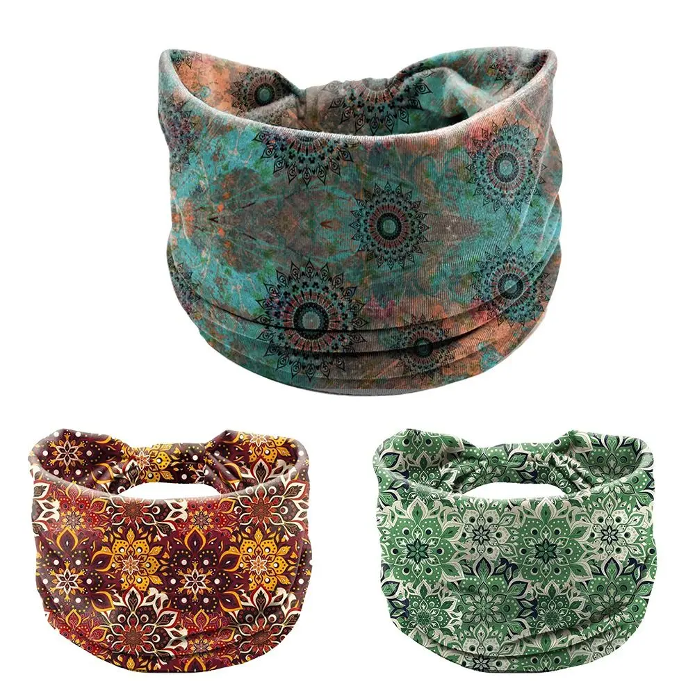 Fashion Stretch Boho Headband Wide-brimmed Cotton Wide Headwrap Sweat-wicking Mandala Flower Workout Head Bands Hair Accessories