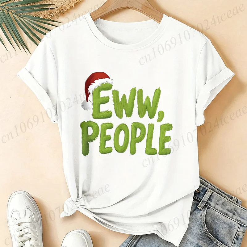 Women Men T-Shirts Christmas Eww People Santa Hat Letter Print T Shirt Funny Anti Social Graphic Short Sleeve Xmas Tops Gifts