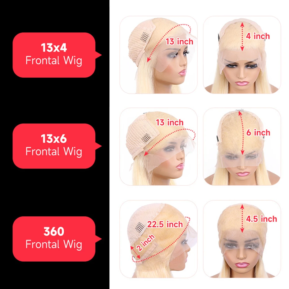 250% 300% High Density Bone Straight 13x4 13x6 HD Transparent Lace Front Human Hair Wigs For Women 613 Honey Blonde 360 Full Lace Wig Pre Plucked With Baby Hair
