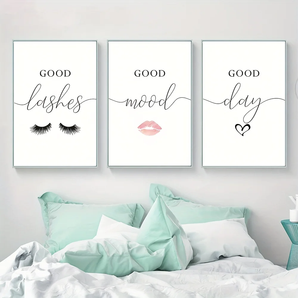 3pcs Eyelashes Makeup Vanity Lashes Wall Art Posters And Prints Living Room Girl\'s Bedroom Decorative Canvas Paintings