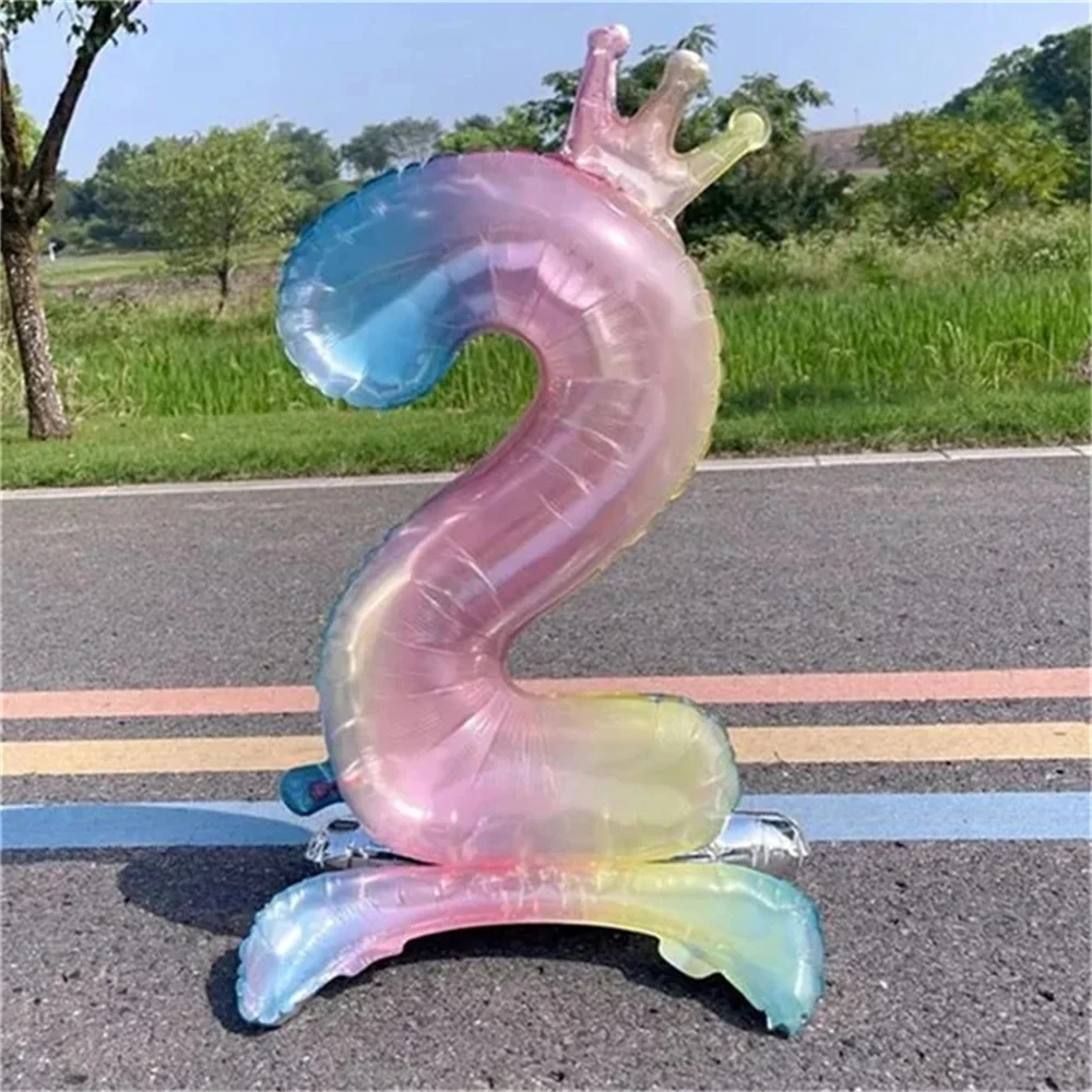 1pcs 32inch Standing Rainbow Digital Balloon Gradient Colorful Crown 0-9 Aluminum Foil Balloon Birthday Party Baby Shower Decor