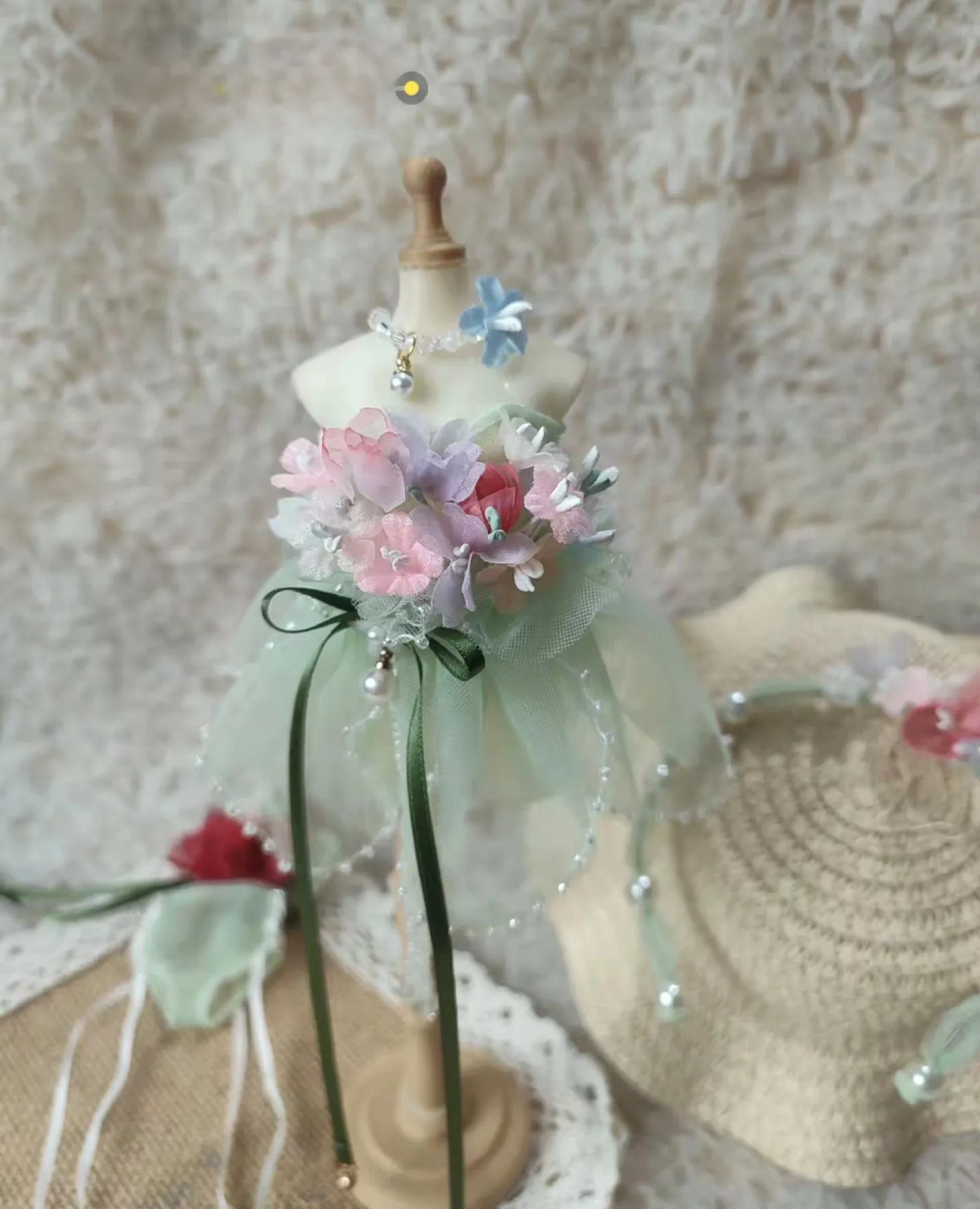 

floral Blythe Green Yarn Skirt 5pcs Hair Band + Necklace+Skirt+Leggings+Socks 1/6 30cm(Fit for azone,Pullip,Ob22/24/26, Licca)