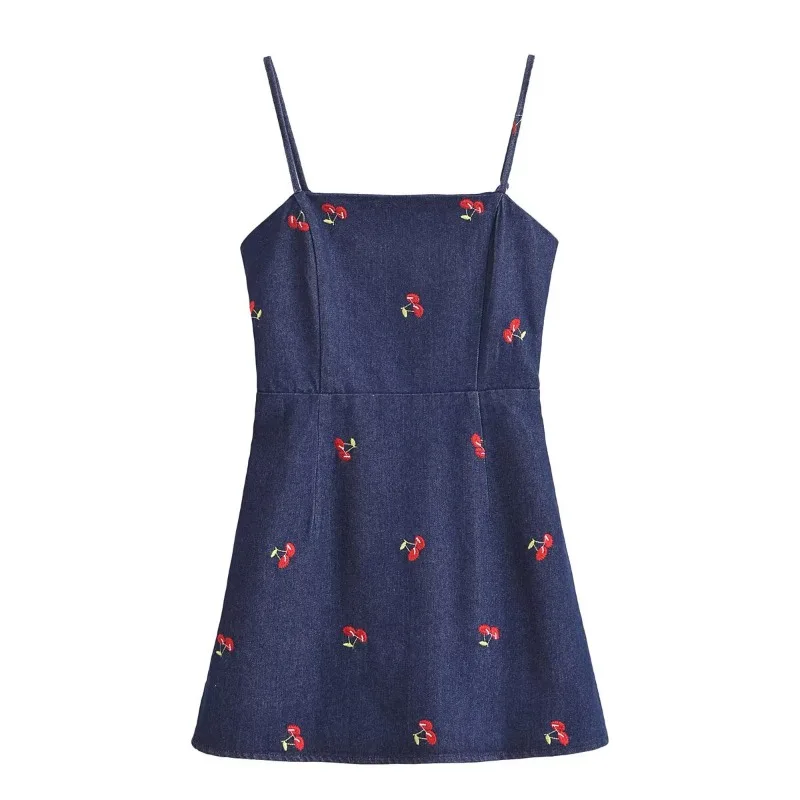 

TRAFZR Denim Boho Dress Embroidered Harajuku Womens Casual Women's 2025 Woman Vintage Sleeveless Cotton Trend Short Y2k Dresses