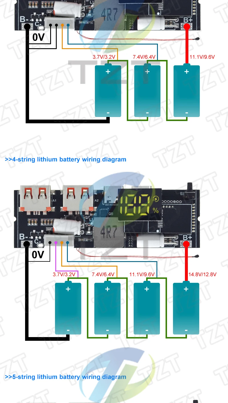 TZT 1/3 Stück QC4.0 QC3.0 LED Dual USB PD Schnellladung 5A 100W Micro/Typ-C USB Mobile Power Bank 18650 Lademodul – Detail 12