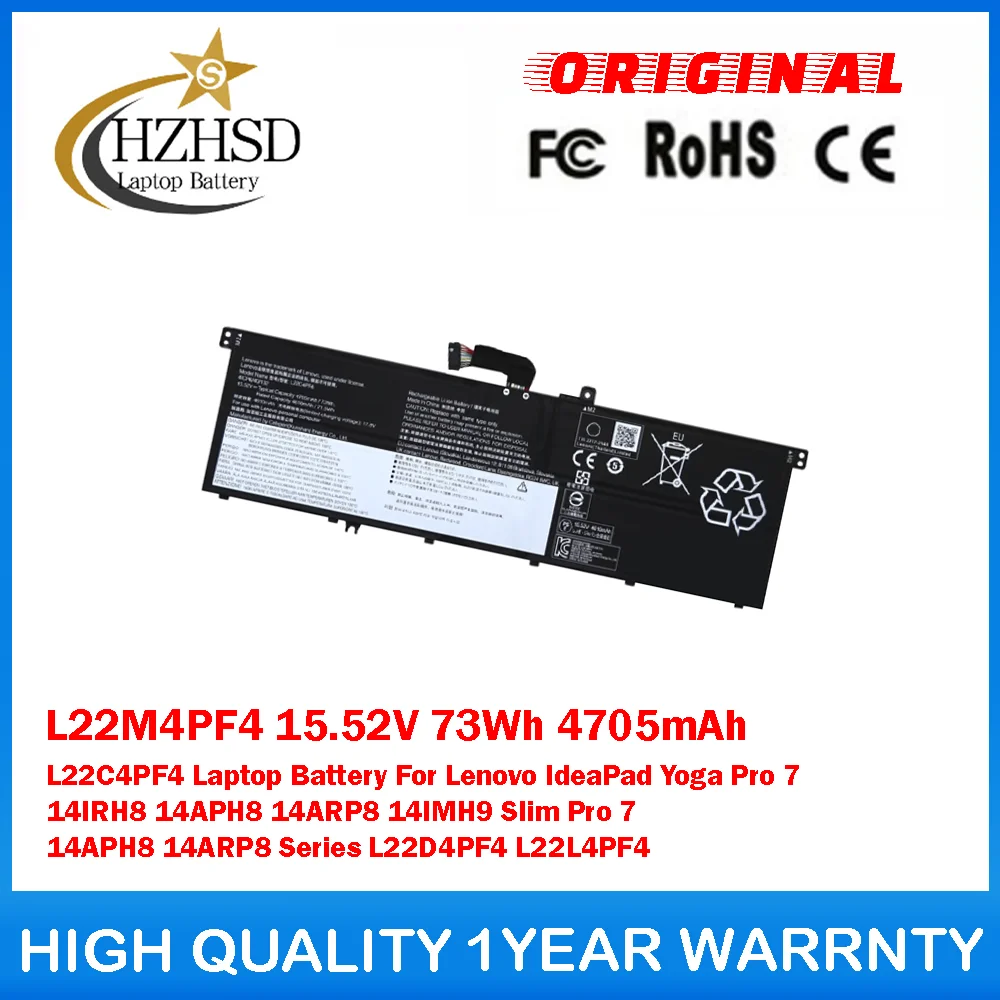 

L22M4PF4 15,52 В 73 Втч 4705 мАч L22C4PF4 Аккумулятор для ноутбука Lenovo IdeaPad Yoga Pro 7 14IRH8 14APH8 14ARP8 14IMH9 Slim Pro 7 14APH8