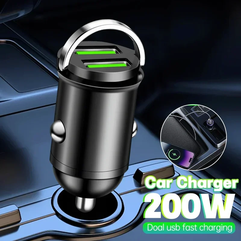 100W/200W Mini Car Charger Lighter Fast Charging for IPhone QC3.0 Mini PD USB Type C Car Phone Charger for Xiaomi Samsung Huawei