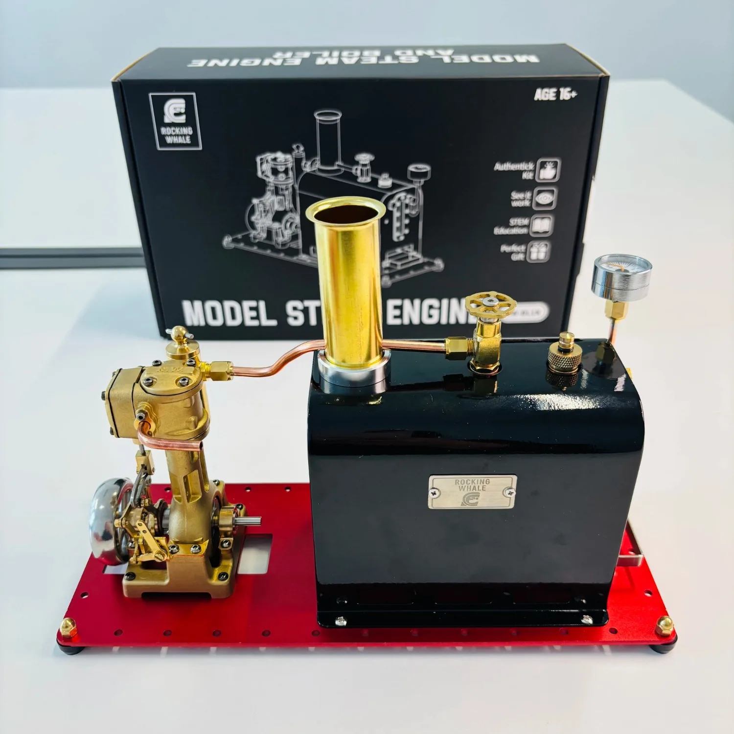 RW-BL1K Steam Engine with Boiler Model Retro Metal Steam Heated Boiler Steamship Engine Model Finished product Toy