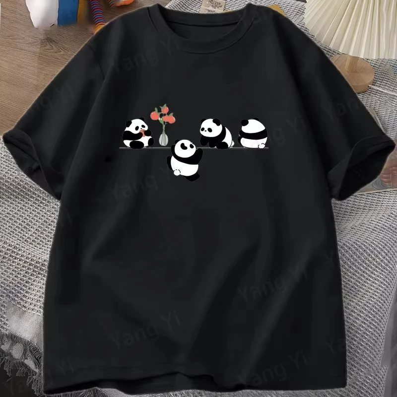 Fun Cute Q-version Chubby Cartoon Panda Print Unisex T Shirt Short Sleeve O Neck Loose Men Women Summer Cool Shirt Tops Clothes