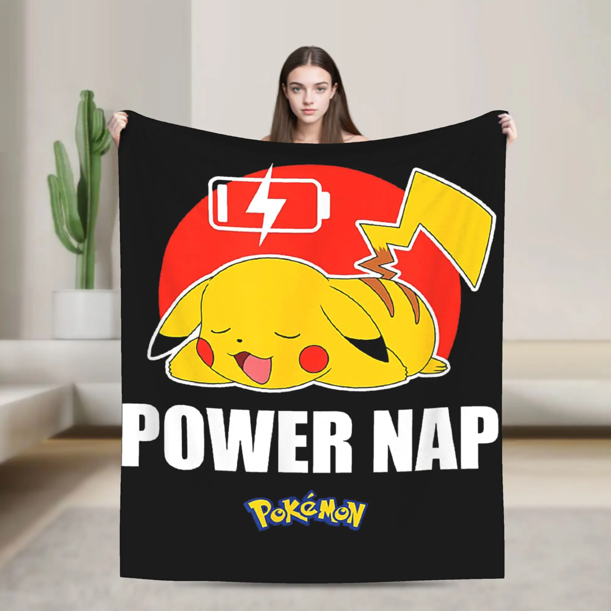 Pokemoned Pikachu Power Nap Mantas de Franela Mantas divertidas para el hogar Colcha de 150*125 cm,