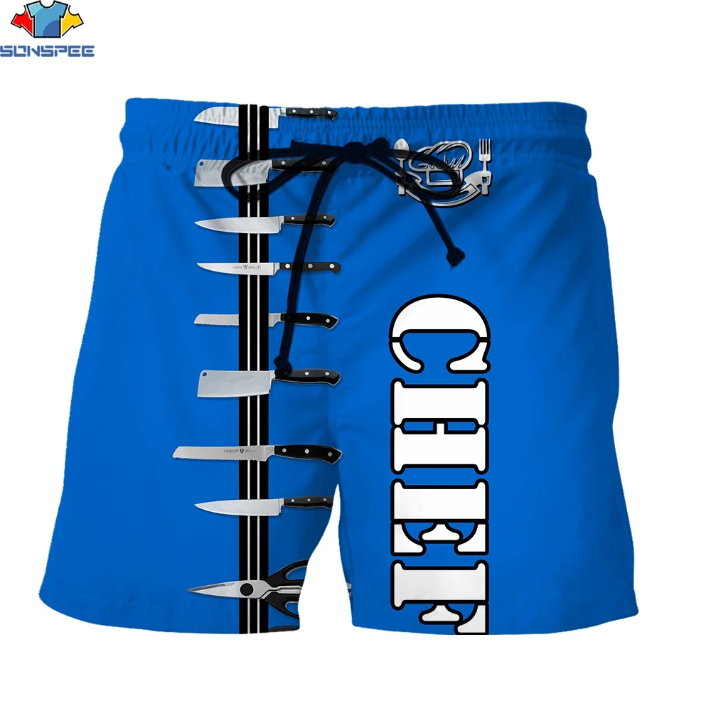 SONSPEE 3d Printed Summer Men\'s Fashion Hot Pants Sweatpants Funny Chef Kitchen Knife Sports New Sapphire Blue Drawstring Shorts