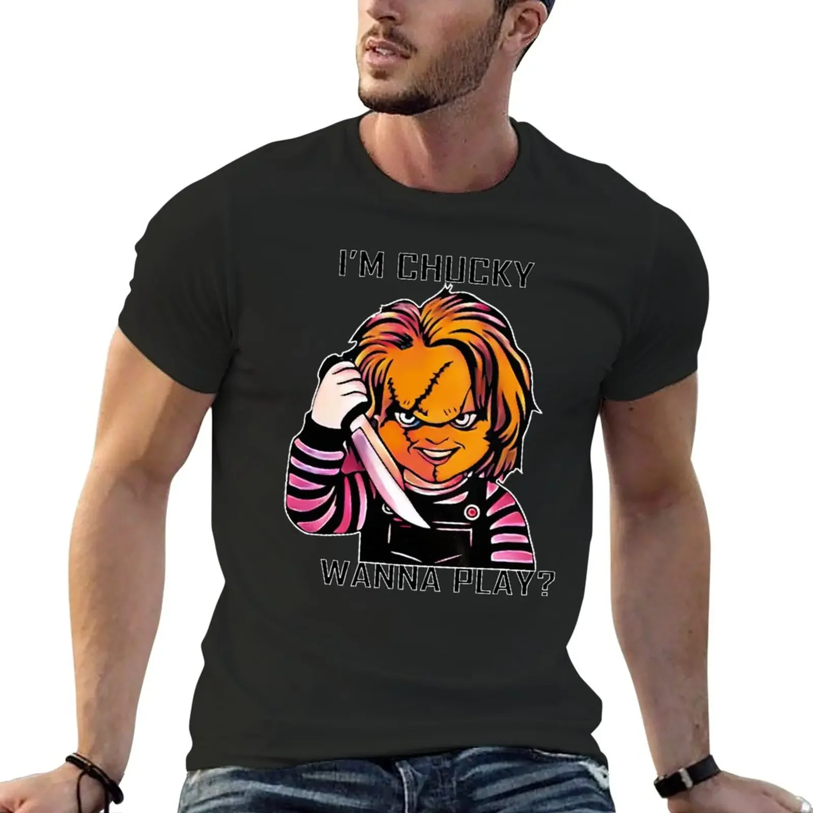Eu sou o Chucky, queres brincar? Camisetas com estampas gráficas, roupas estéticas, camisetas oversized masculinas