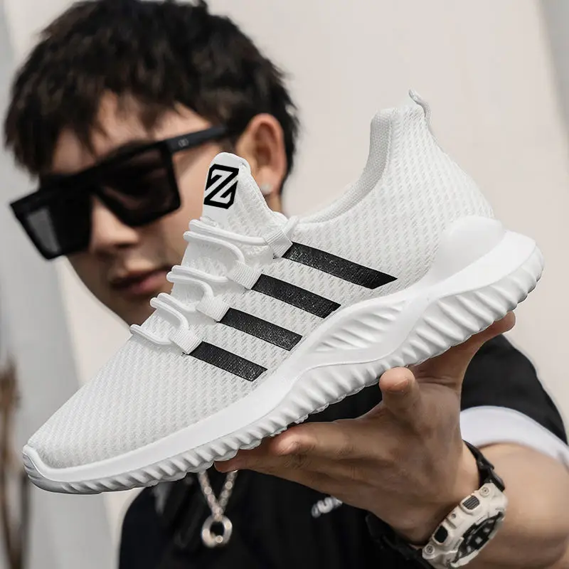 Zapatillas de correr ligeras para hombre, zapatos deportivos transpirables para exteriores, antideslizantes, Tenis flexibles a la moda con cordones,