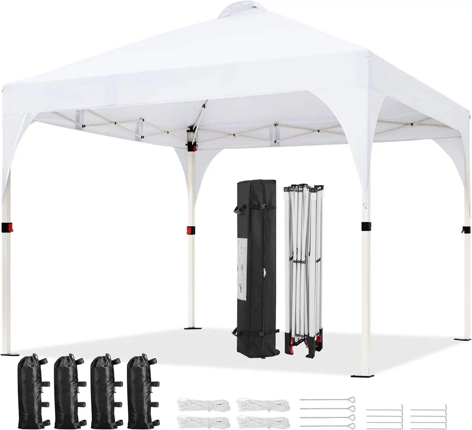 10x10 Pop Up Canopy Tent with Vent Commercial Instant Canopy Gazebo with Wheeled Bag 4 Sandbags 12 Stakes 4 Ropes Easy One Person Set Up Sun Shelter White