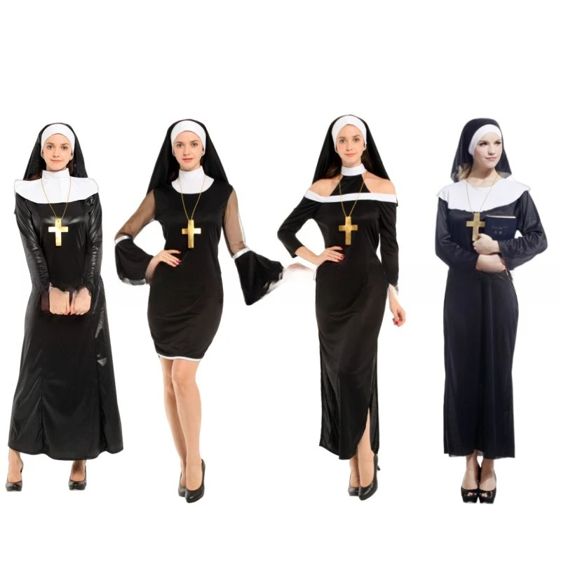 

Halloween Adult Nun Costume, Cosplay Costume, Dance Party, Female Priest Performance Costume