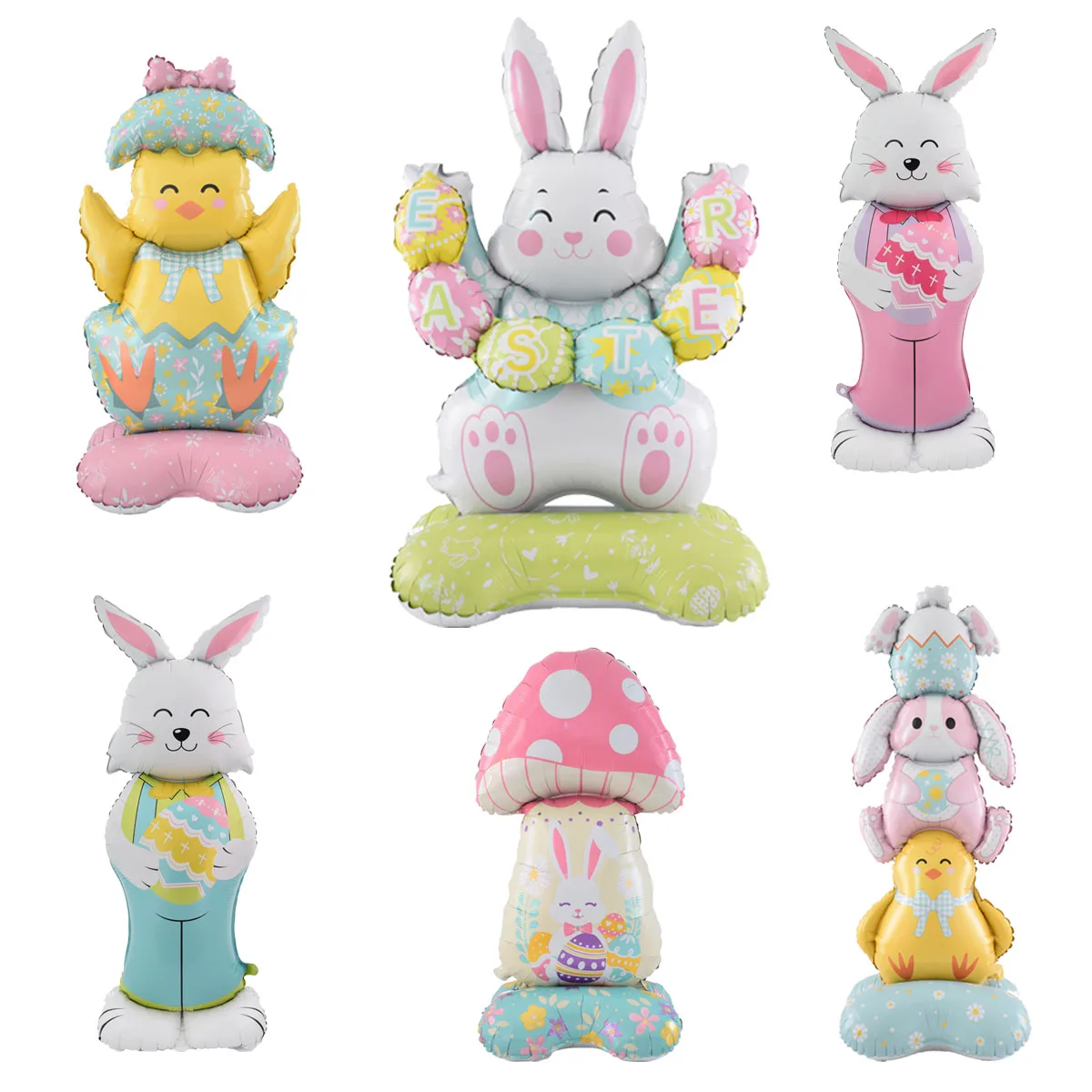 1 Stück Oster-Folienballon auf Ständer - Hase, Ei, Küken - Osterdekoration für Draußen und Osterpartys