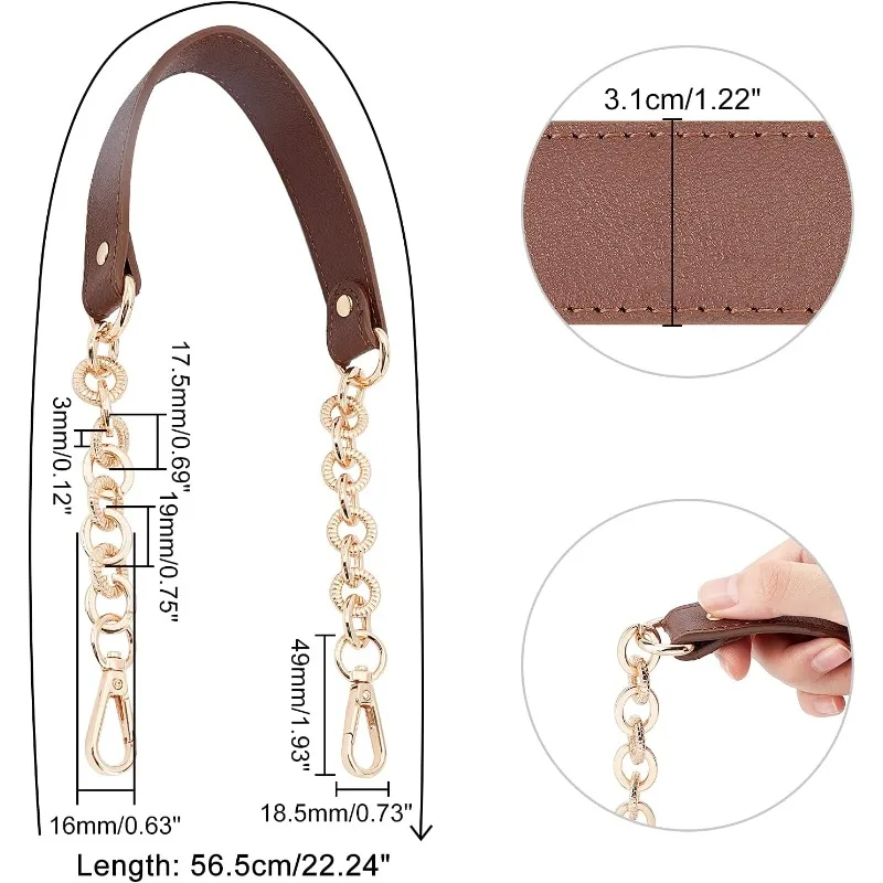 1pc Purse Chain Handle 22.2 Inch PU Leather Replacement Chain Handbag Shoulder for Shoulder Bag Clutch Wallet Tote Briefcase