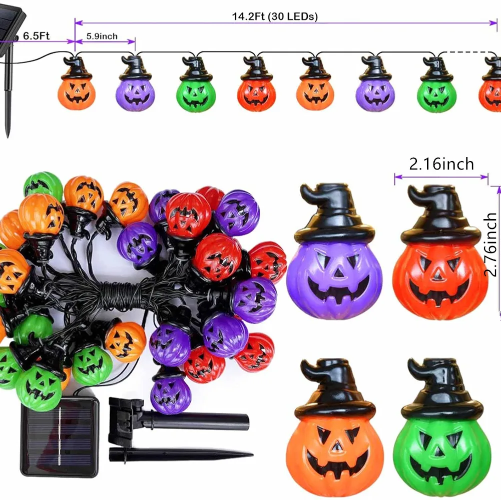 10/20/30/50 المصابيح اليقطين مصابيح RGB سلسلة أضواء الشمسية أضواء الهالوين في الهواء الطلق أضواء مقاومة للماء لحديقة فناء المشهد #2