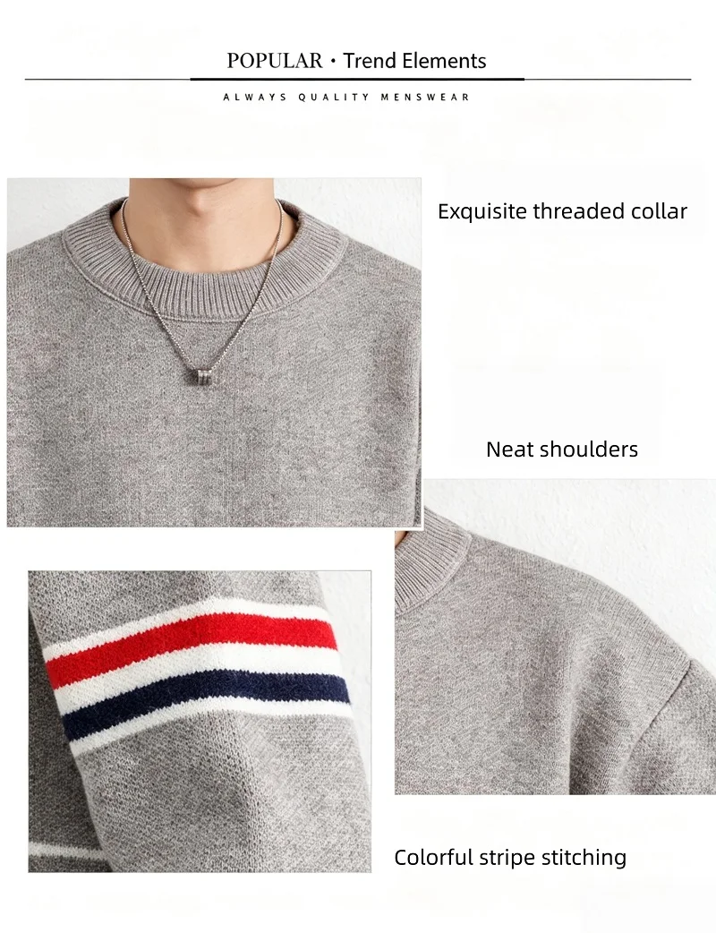 Luxus Marke Pullover Herren Herbst Winter Neue süße Welpen Druck Mode gestreifte Knopf Design Casual Warm Rund Stricken Sweater – Detail 5