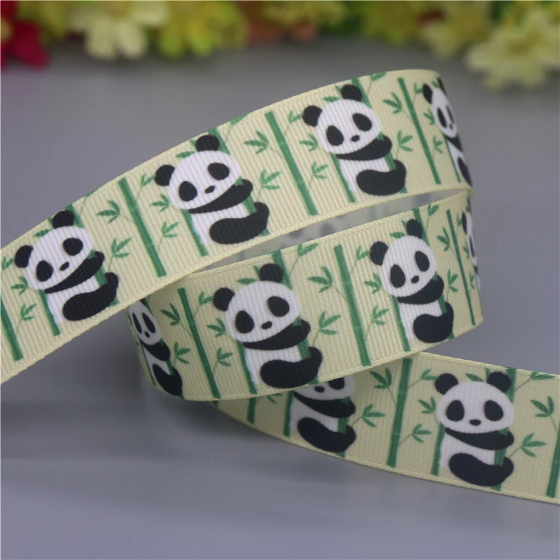 DHK 50yards Animal Pig Cow Panda Printed Grosgrain Ribbon Accessories Material Headwear Decoration DIY Sewing Craft S2133