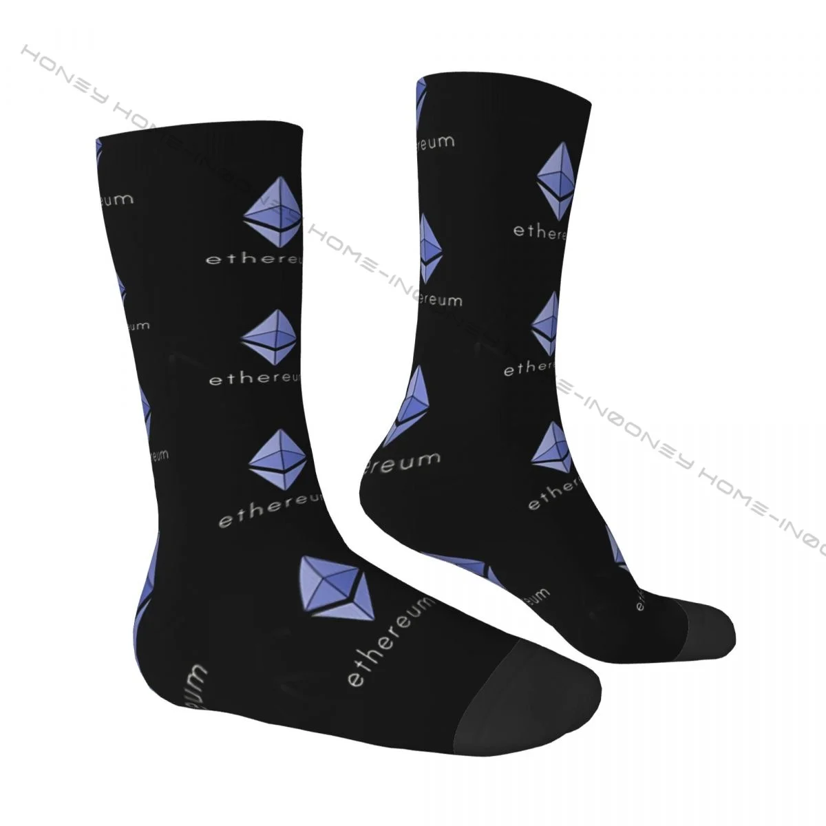 Funny Crazy Sock for Men Ethereum ETH Hip Hop Harajuku Crypto Icon Seamless Pattern Printed Boys Crew Sock Casual Gift