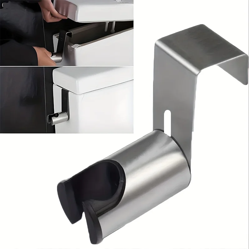 Stainless Steel No-Drill Toilet Spray Gun, Bidet Shower Hose Bracket Hook, Water Tank Base | Metal, No Electricity Required