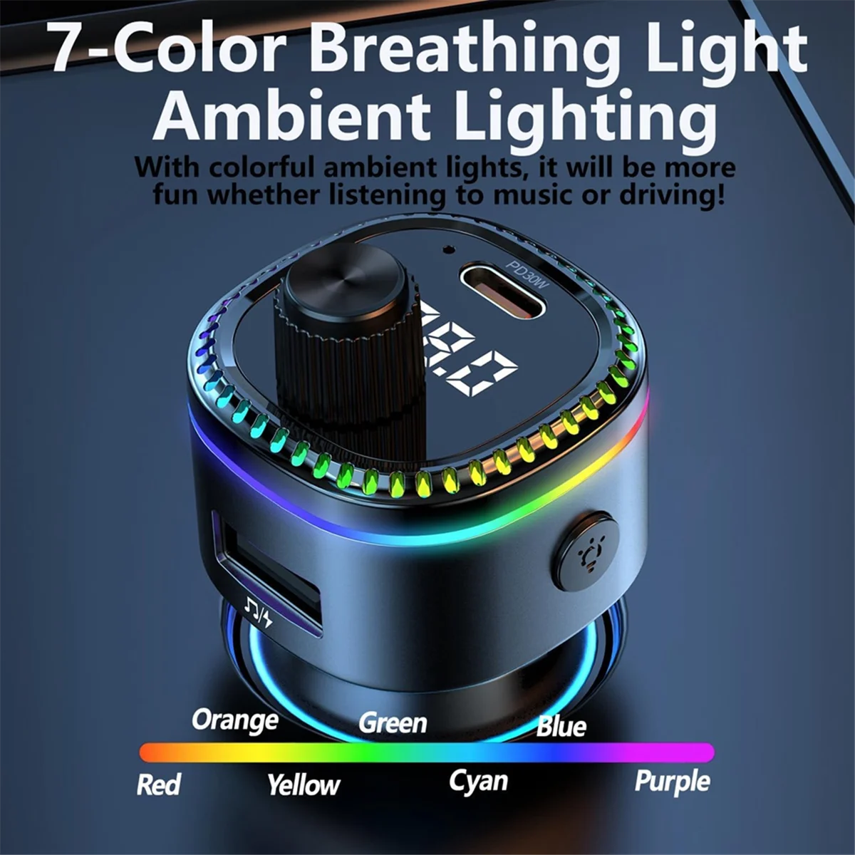 FM-передатчик POP-lBluetooth 5.3 для автомобиля, автомобильный адаптер Bluetooth, поддержка MP3-плеера, громкой связи, светодиодная подсветка, U