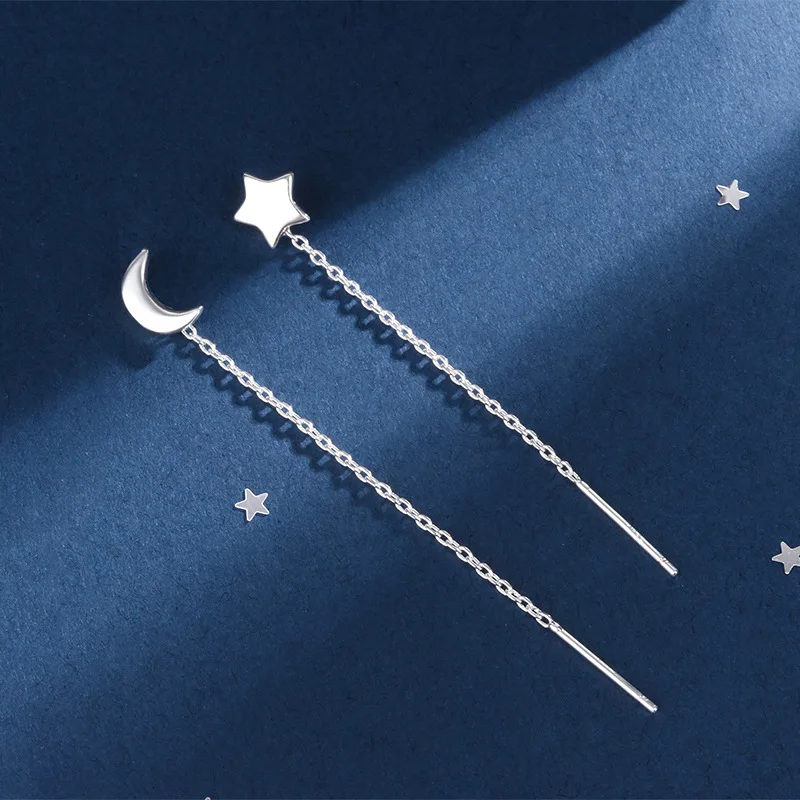 New Korean Star Moon Ear Wire Tassel Thread Chain Climb Star Pendants Drop Earrings Women\'s Straight Hanging Earings Jewelry